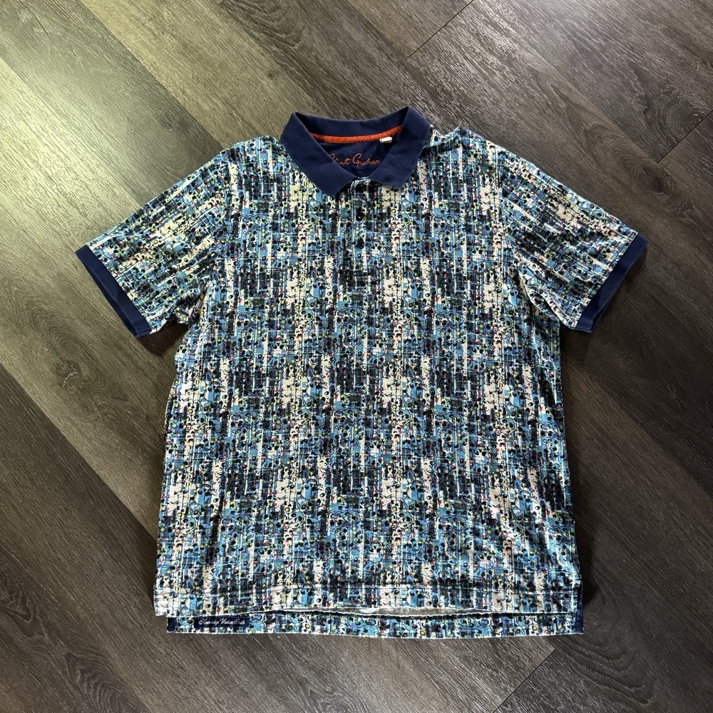 Robert Graham Crazy Multicolor Skull All Over Print Collared Golf Shirt Size‎ XL
